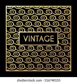 Golden vintage pattern on black background. Vector illustration for retro design. Gold abstract frame. Stylish decorative label set. Art decoration texture Linear elegant luxury foil Victorian fashion