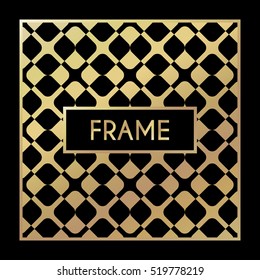 Golden vintage pattern on black background. Vector illustration for retro design. Gold abstract frame. Label set. Elegant luxury foil
