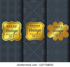 Golden vintage pattern on dark background. Vector illustration clip art. Golden abstract ornament. Set