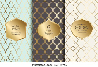 Golden vintage pattern. Vector illustration. Gold abstract frame. Label set. Arabic pattern.