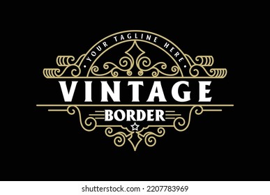 Golden  Vintage Retro Ornament Blank Border Frame Royal Badge Emblem Stamp Label Logo Design Vector