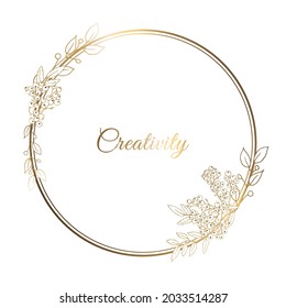 Golden vintage round frame with rowan. Healthy food style with berries. Golden design template for menu, promotion, advertising, cosmetics packaging, greeting cards,