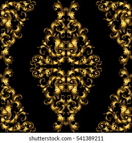 Golden vintage seamless pattern with lot of detailed elements on black background