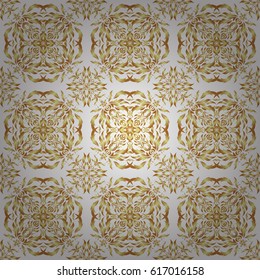 Golden vintage seamless pattern on a white background. Abstract vector golden texture. Low poly gold pattern illustration.