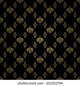 Golden vintage seamless pattern on a black background. Abstract vector golden texture. Low poly gold pattern illustration.
