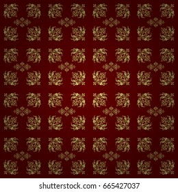 Golden vintage seamless pattern on a red background.