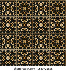 golden vintage seamless vector pattern on black background