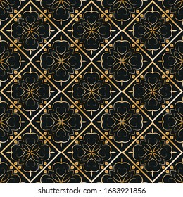 golden vintage seamless vector pattern on black background