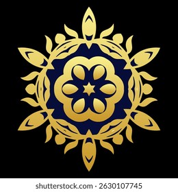 Golden vintage template, mandala stencil suitable for laser cutting metal, wood carving, coloring, stained glass. Isolated. Patterns and ornaments of the East, Asia, India, Mexico, Aztec, Peru.
