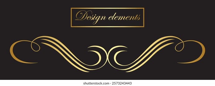 Golden vintage text divider. Vector on a black background
