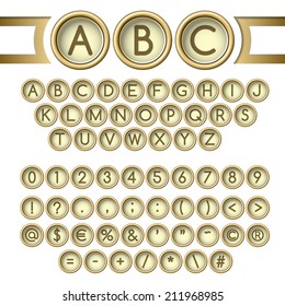 Golden vintage typewriter buttons alphabet