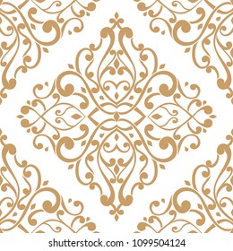 Golden vintage vector seamless pattern, wallpaper. Elegant classic texture. Luxury ornament. Royal, Victorian, Baroque elements. Great for fabric and textile, wallpaper, or any desired idea. 