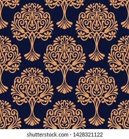 Golden Vintage Vector Seamless Pattern on navy