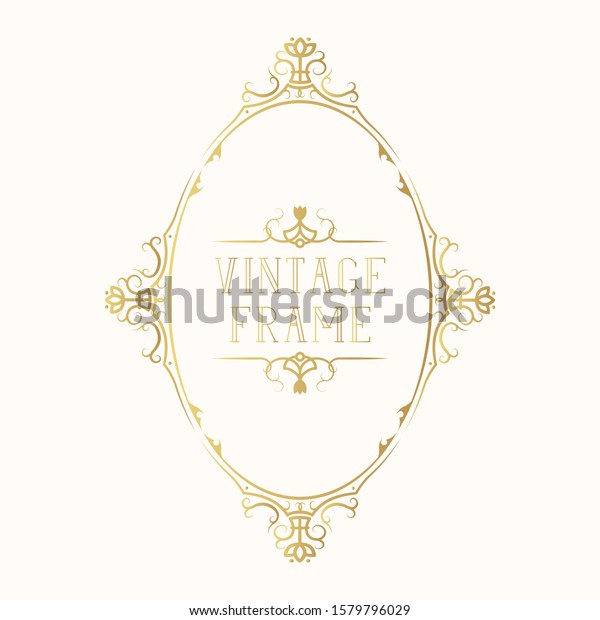 Golden vintage wedding border. Oval\
gold royal frame.  Vector isolated victorian\
element.