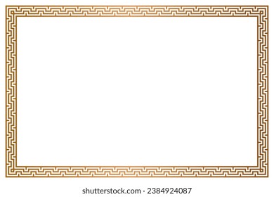 Golden vintage wedding invitation card islamic page certificate border line pattern illustration frame rectangle on white background 