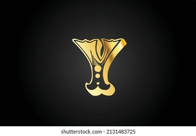 golden vintage Y metal alphabet letter logo icon. Creative design template for business or company