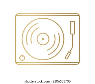 golden vinyl player, gramophone icon - vector illustration