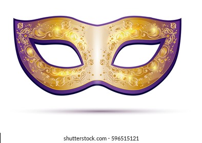 Golden and violet carnival mask isolated on white background - vector illustration