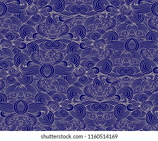 Golden - violet seamless vector background with stylized woven sea waves 