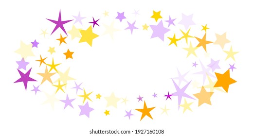 Golden and violet stars vector backdrop. Luxury holiday star particles isolated on white. Universe signs. Stardust wallpaper.