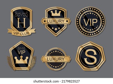 golden vip badges icon set