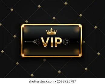 Golden VIP card featuring a crown, shining against a black background, exuding luxury and elegance, perfect for exclusive memberships or premium services