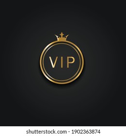 Golden Vip Icon With Crown And Black Background