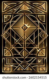 Golden vip invitation card  in art deco style, vector illustration