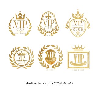 Golden Vip Monogramme mit Laurel und Crown Vector Set