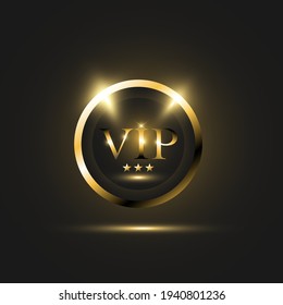 signo vip dorado, objeto 3d, luces doradas
