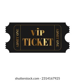 Golden vip ticket with crown. Vector Vip ticket blank template. Vector illustration for design