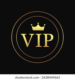 Golden Vip vector symbol in a round frame on a black background
