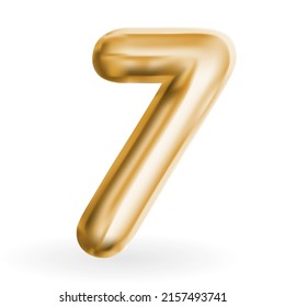 Golden Volumetric 3D Text Balloons Lettering 7 Isolated on White. Vector Illustration.