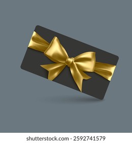 Golden voucher or gift card, gold certificate for discount. Set of isolated template for present coupon with ribbon and bow. Vector illustration