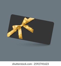 Golden voucher or gift card, gold certificate for discount. Set of isolated template for present coupon with ribbon and bow. Vector illustration