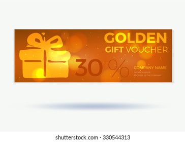 golden voucher template with gift