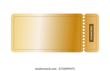 Golden voucher vector template. Ticket silhouette and glossy metallic gradient