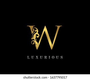 Golden W Luxury Logo Icon, Vintage Gold W Letter Logo Design.