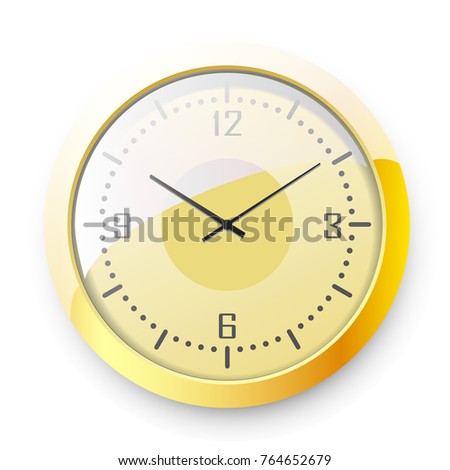 Golden wall Clock on white background. Vector illustration.