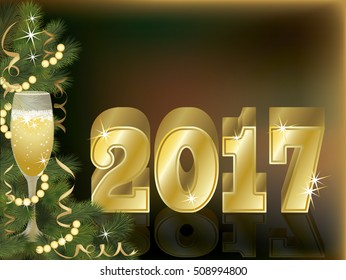 Golden wallpaper Happy 2017 new year, vector illustration
