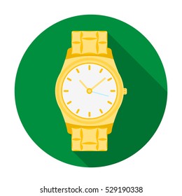 Golden watch icon in flat style isolated on white background. Jewelry and accessories symbol stock vector illustration.