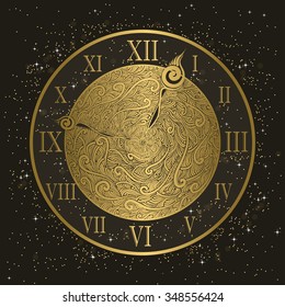 Golden watch with sparkles, vector