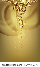 Golden water with bubbles, gas and oil shapes and waves - vector illustration.