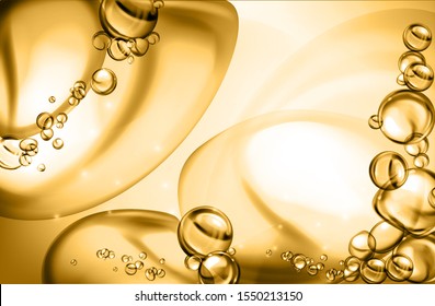 Golden water with bubbles, gas and oil shapes and waves - vector illustration.