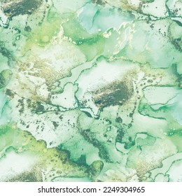 Golden Water Color Marble. Green Seamless Watercolor. Light Elegant Texture. Blue Alcohol Ink Marble. Gold Art Paint. Foil Marble Background. Bronze Water Color Background. Luxury Abstract Template.