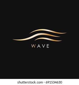 Golden water wave icon isolated on black background. Vector logo illustration, graphic design. For websites and print.