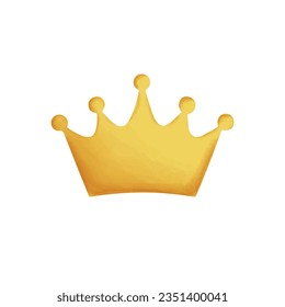 Golden watercolor crown icon isolated on white background. Cute kids design for card books. Vector illustration.