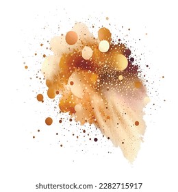 Goldenes Aquarellfarbensplash-Fleck-Muster. Gold glitzert. Künstliche Aquarell Pinselstrich, Blende. Schöne, trendige, handgezeichnete Vektorgrafik.  Einzigartiges Design auf Weiß.