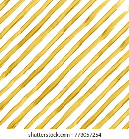 Golden watercolor vector striped background. Hand drawing texture. Abstract illustration, wedding backdrop. Fluid ink, acrylic dry brush strokes, stains, spots, geometric slanting, oblique lines.