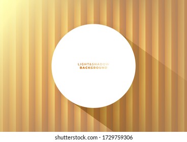 Golden wave 3d wall and blank white round with long shadow. Template background for product or advertising.